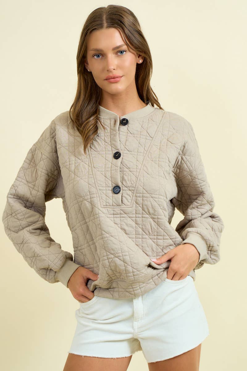Quilted Jersey Button Front Sweatshirt