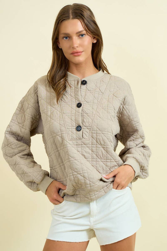 Quilted Jersey Button Front Sweatshirt