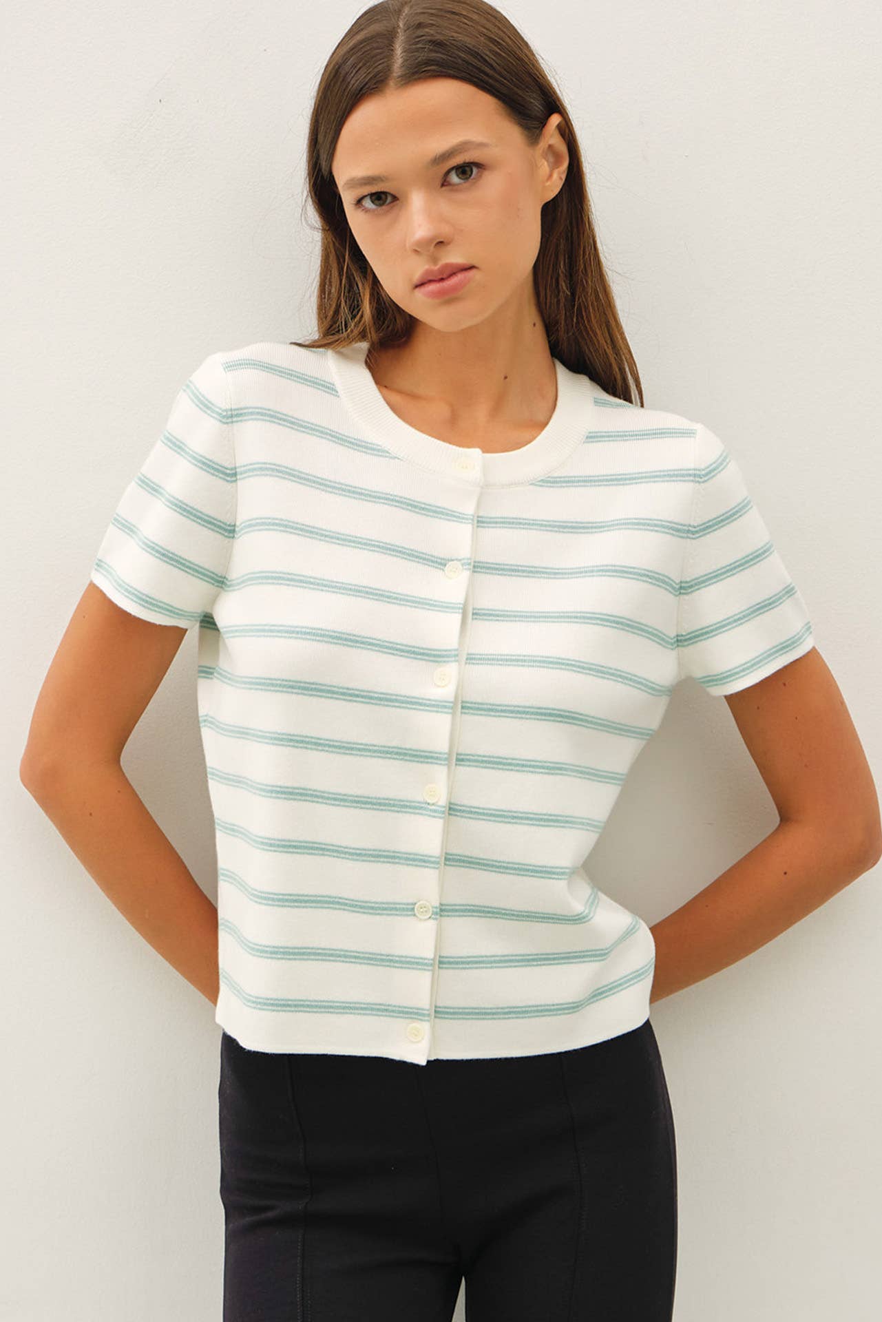 Striped Short Sleeve Cardigan