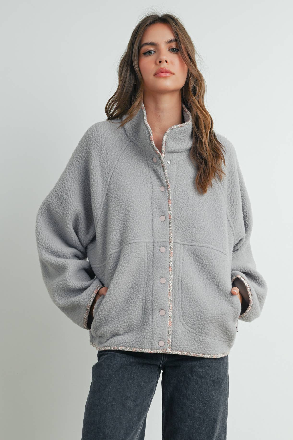 FALL COZY SNAP MOCK NECK SHERPA FLEECE JACKET - BMJ7547