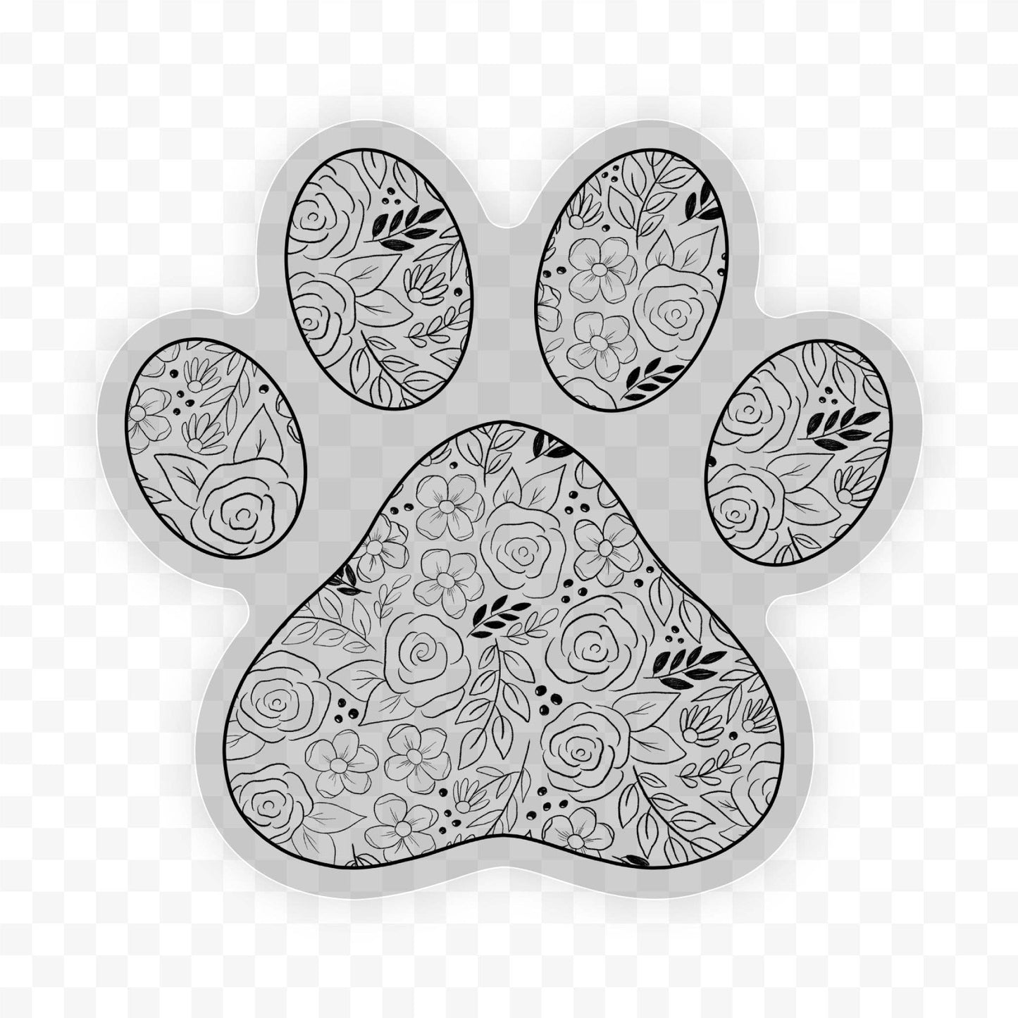 Black Floral Paw Print Clear Sticker