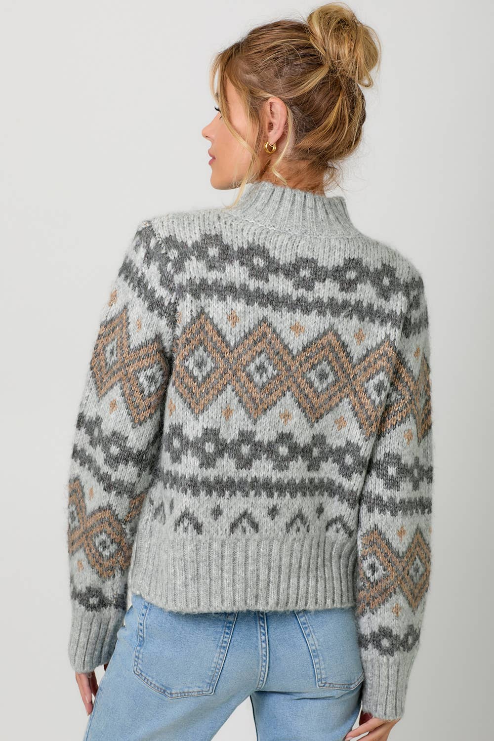 60807 Fair Isle Mock Neck Sweater