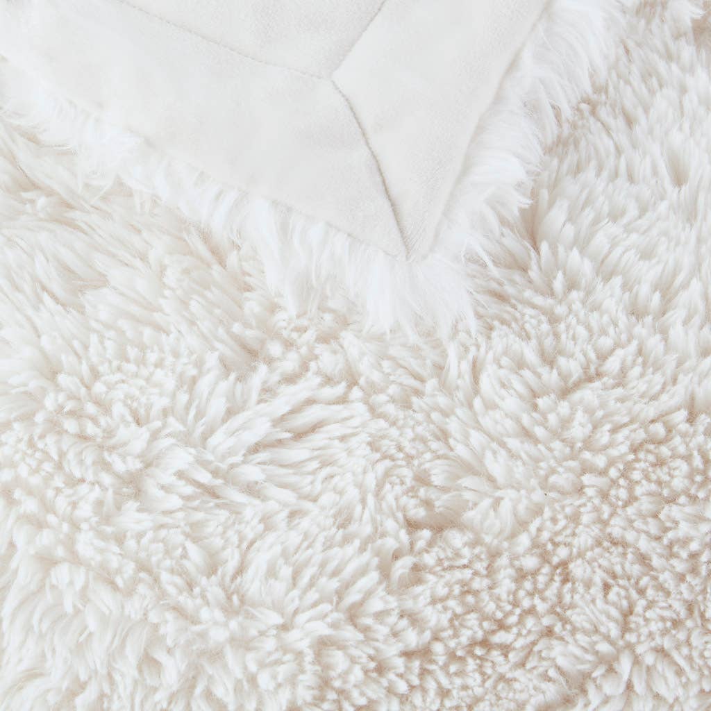 Long Faux Fur Throw 50"x60", Off-White