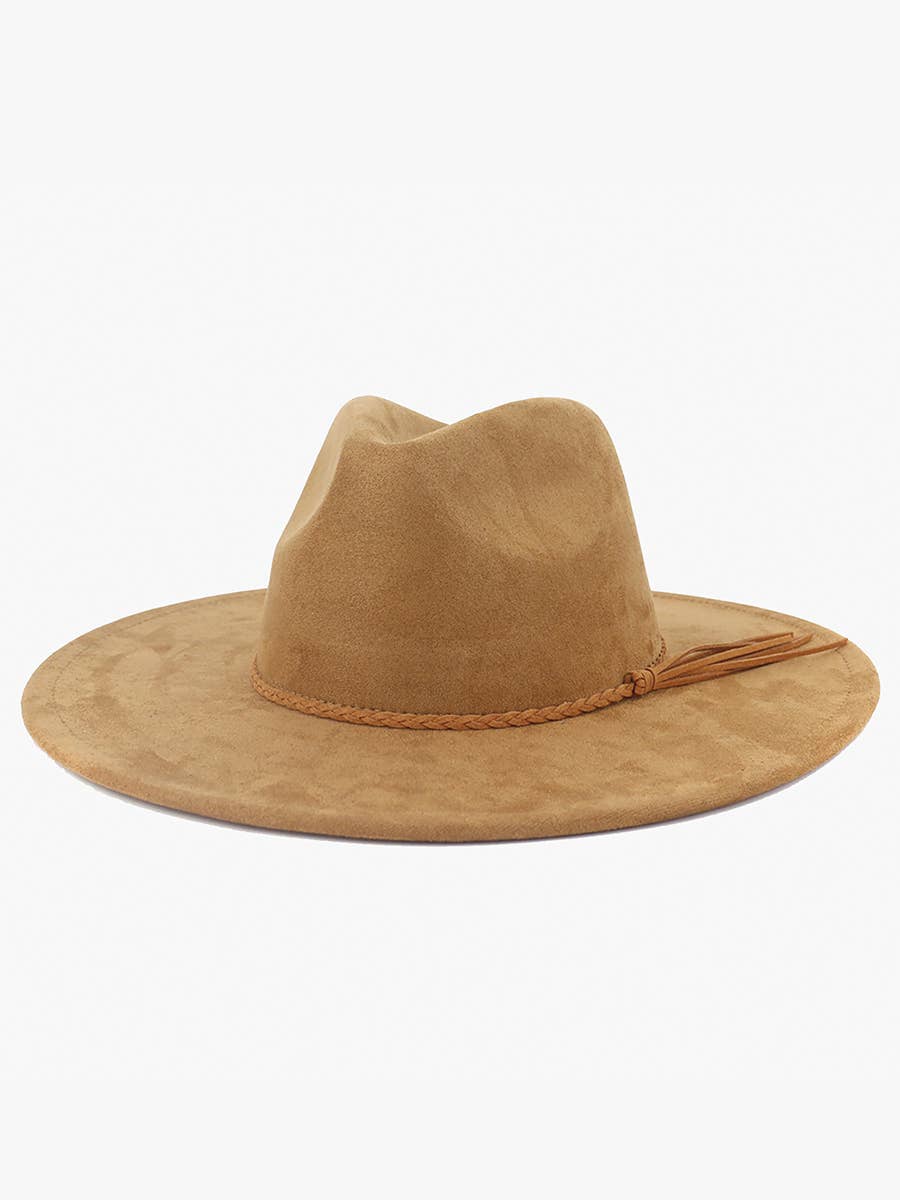 HAT2663 Atlas Faux Suede Fedora w/ Braided Band