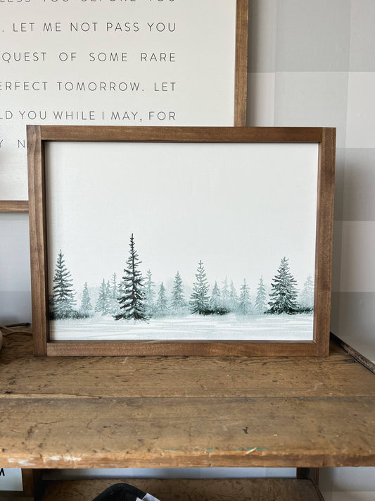 Winter Tree Landscape | Christmas Decor: Dark Walnut / 25x17"