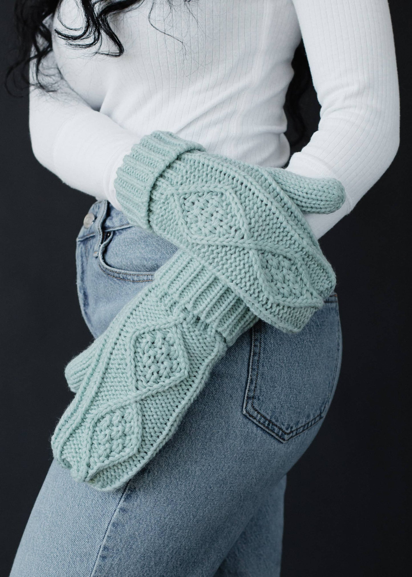 Light Blue Cable Knit Mittens