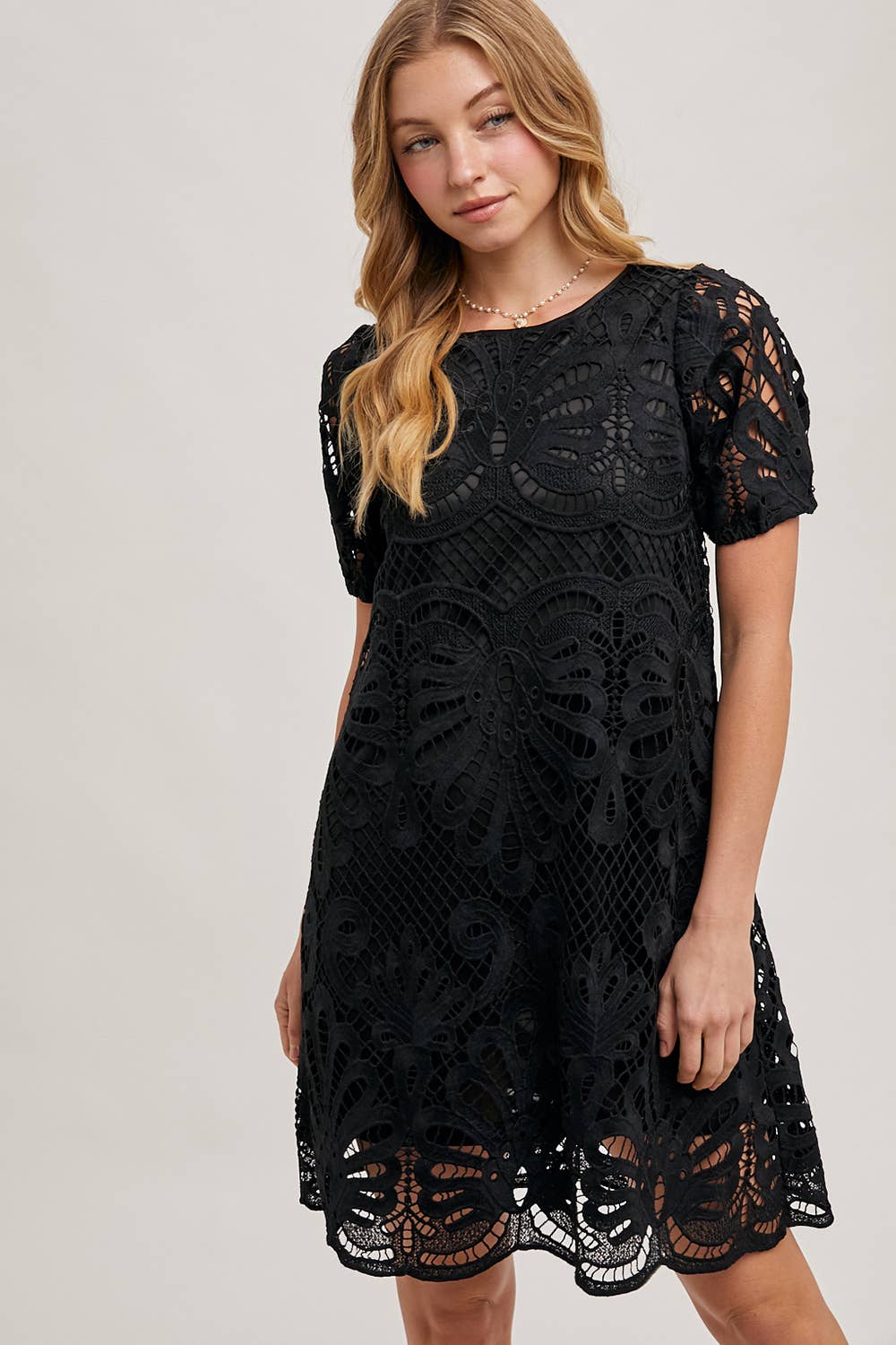 Puff Sleeve Crochet Dress