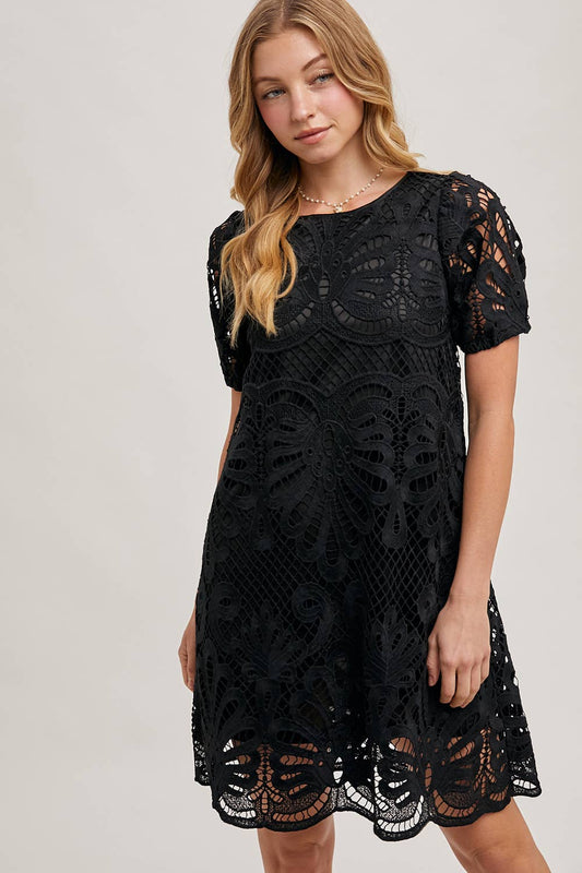 Puff Sleeve Crochet Dress