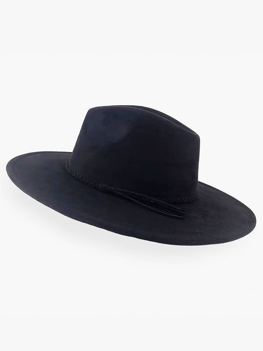 HAT2663 Atlas Faux Suede Fedora w/ Braided Band