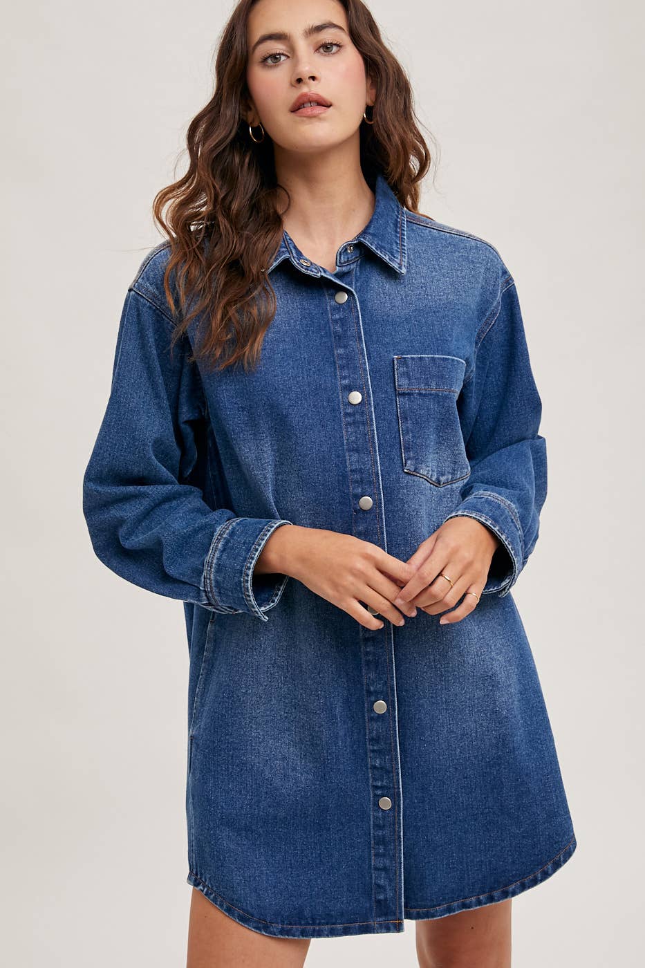 DENIM BUTTON DOWN SHIRT DRESS WITH POCKETS