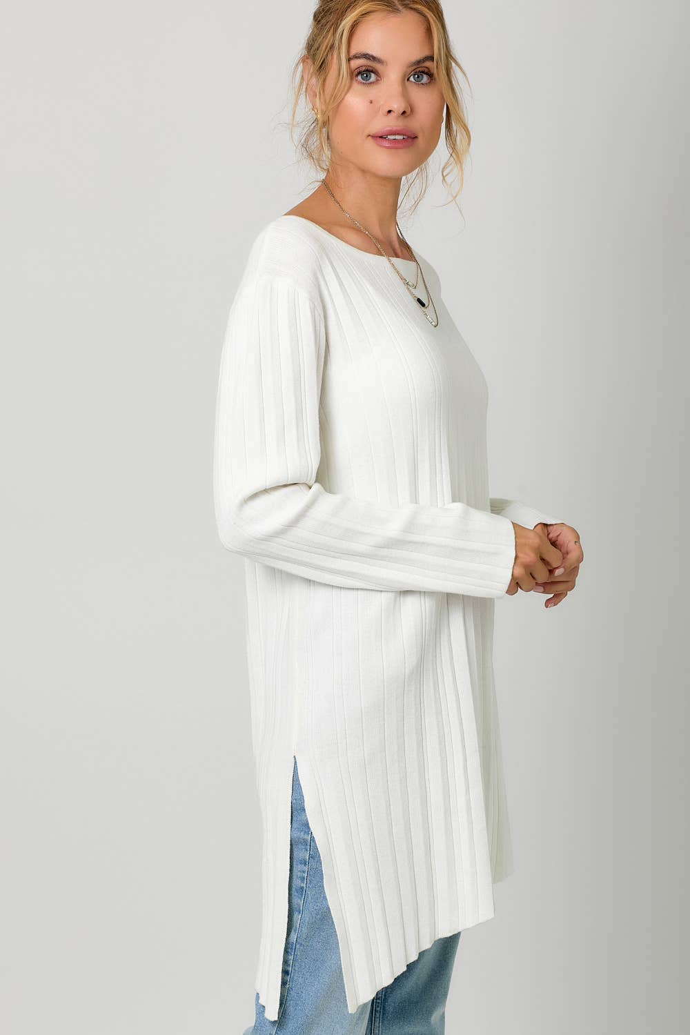 60757 Pleated Diagonal Cut Sweater