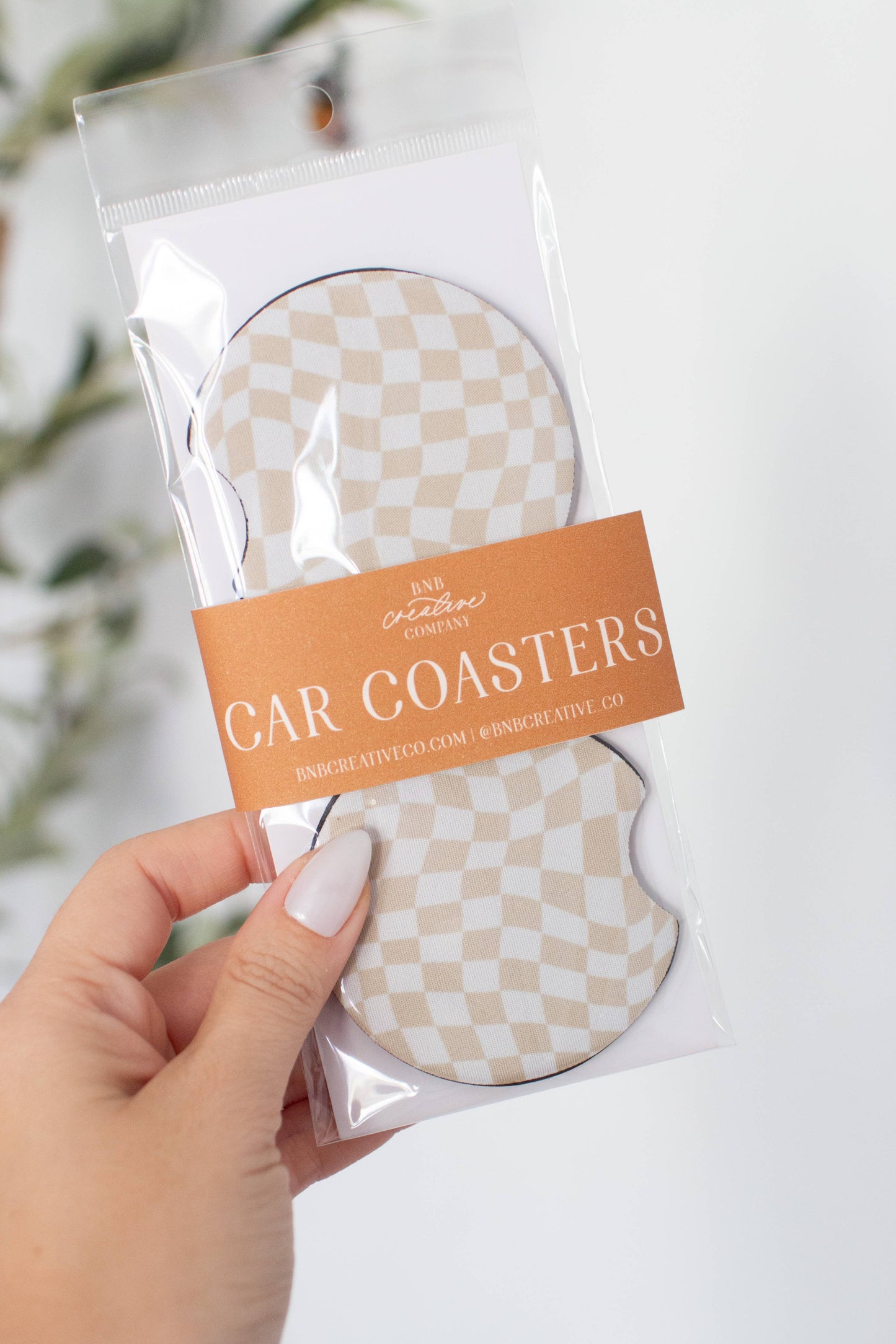 Tan Checkers Car Coasters