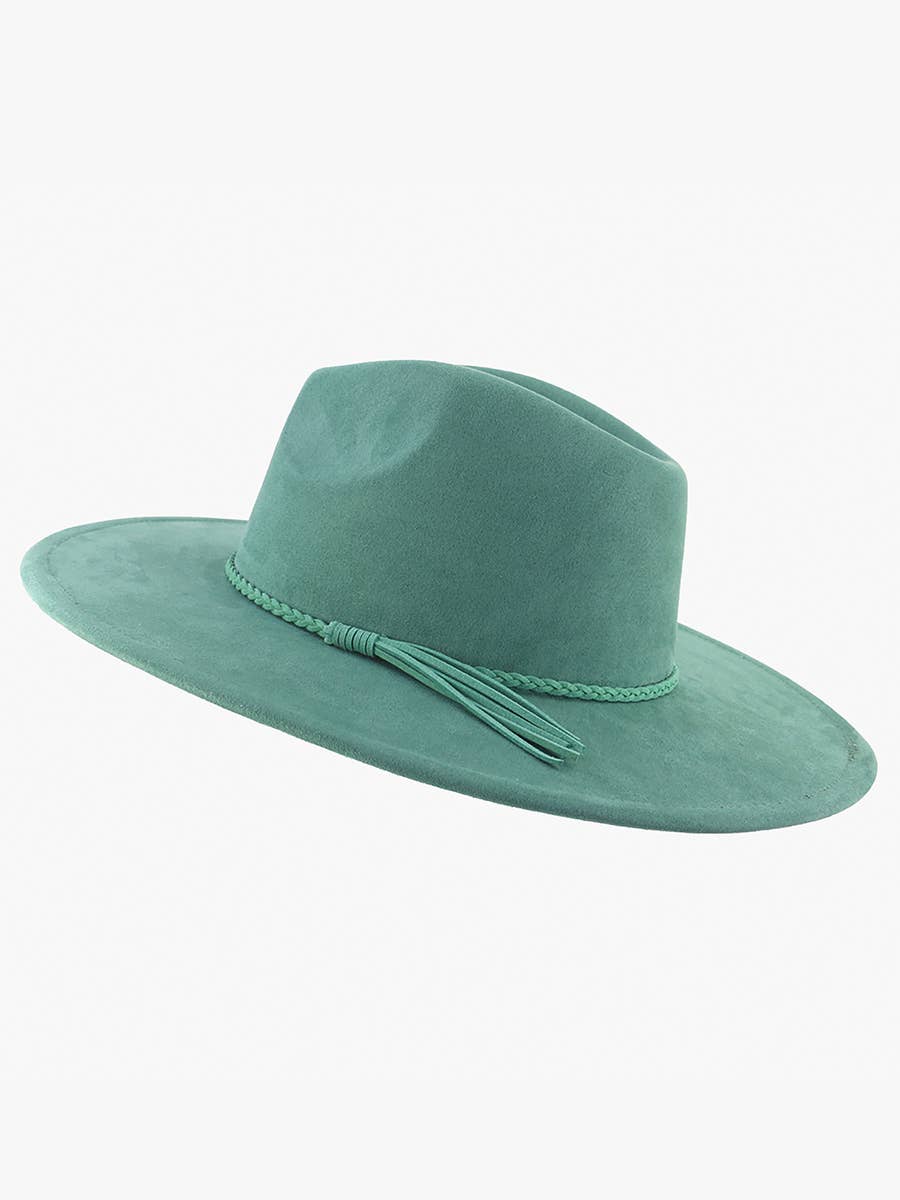 HAT2663 Atlas Faux Suede Fedora w/ Braided Band