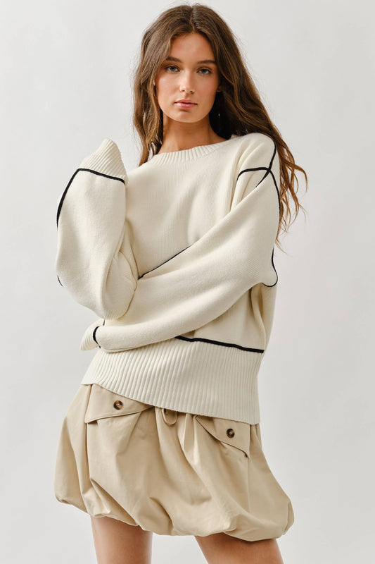 Oversized Fit Contrast Stitching Sweater