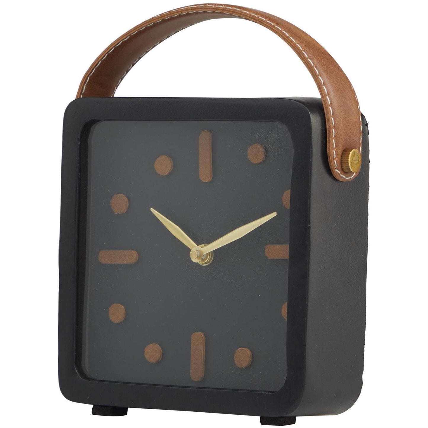 Minimalist Desk Clock with Leather Strap Handle - 8.5"