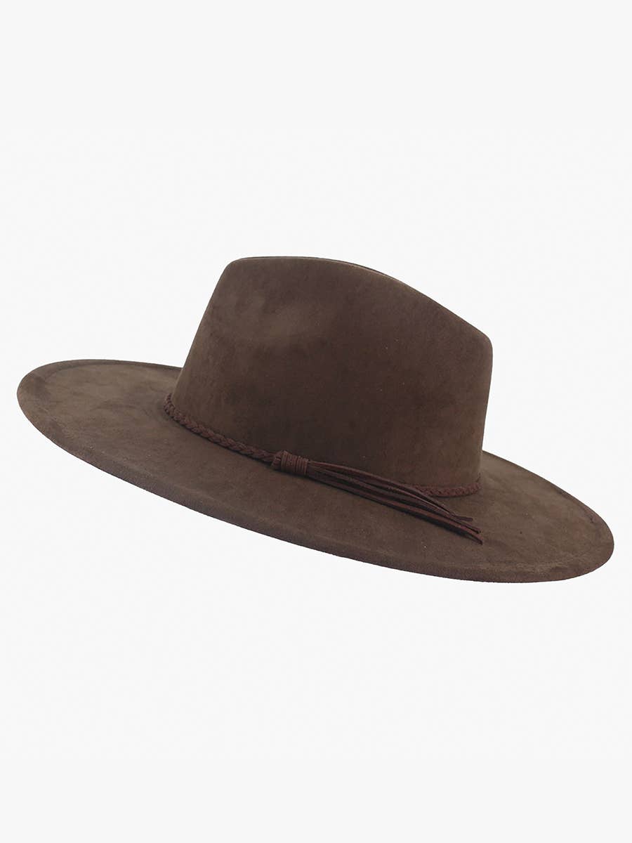 HAT2663 Atlas Faux Suede Fedora w/ Braided Band