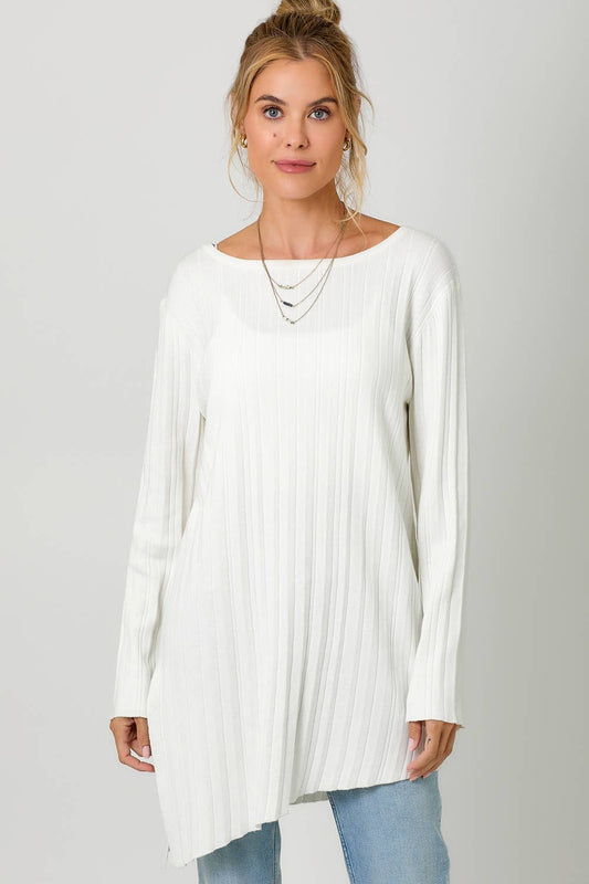 Pleated Diagonal Cut Sweater