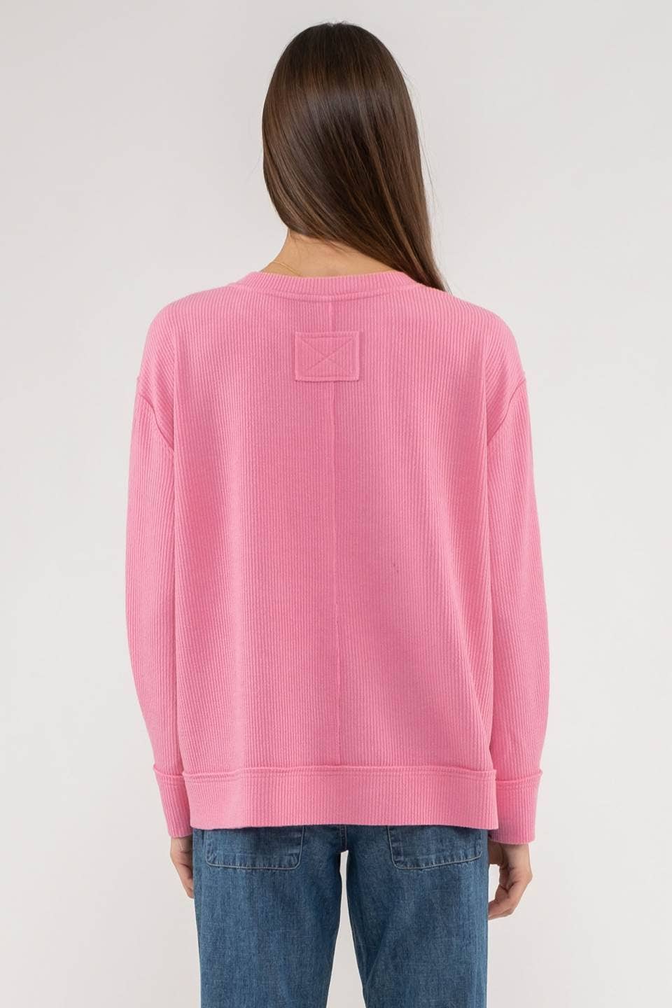 SPLIT NECK RIB KNIT TOP