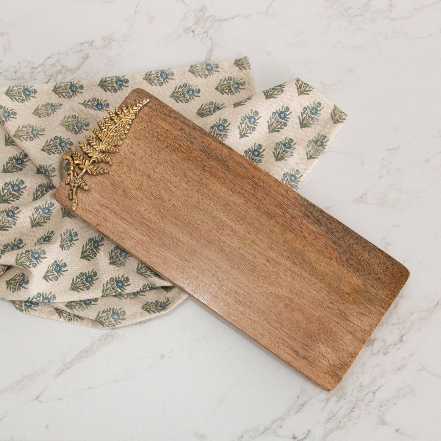 Mango Wood Charcuterie Board With Brass Fern (PC)