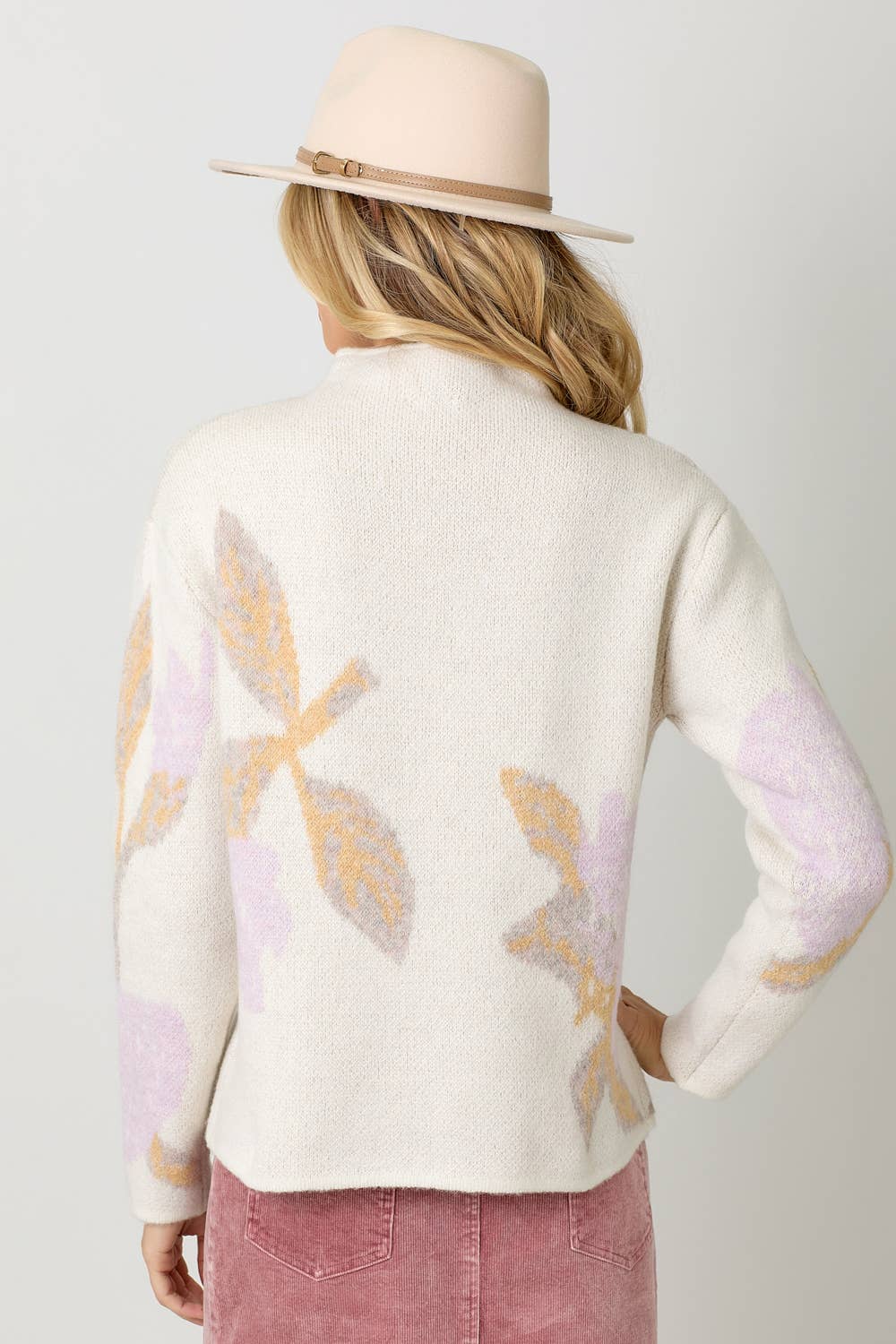 60767 Floral Print Funnel Neck Sweater