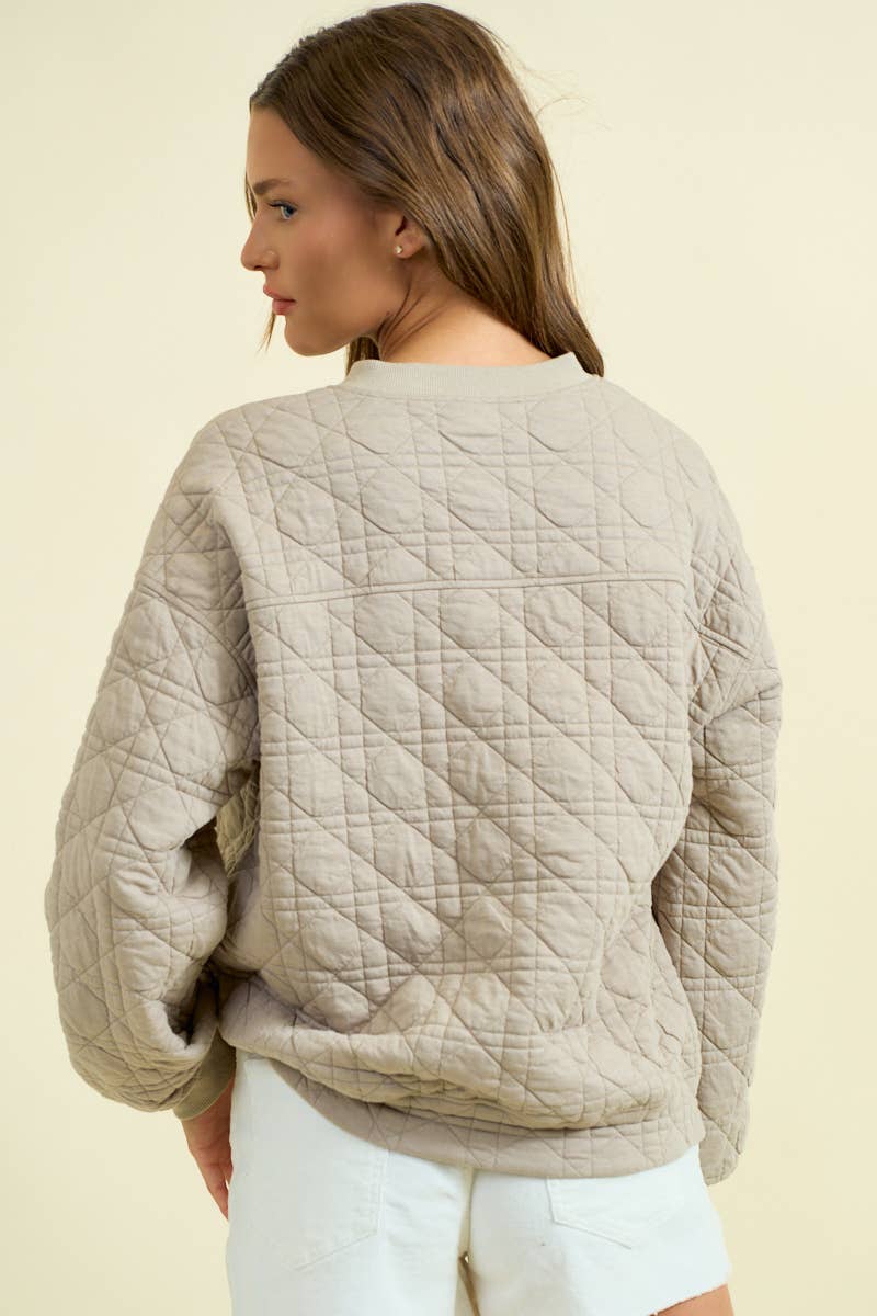 Quilted Jersey Button Front Sweatshirt