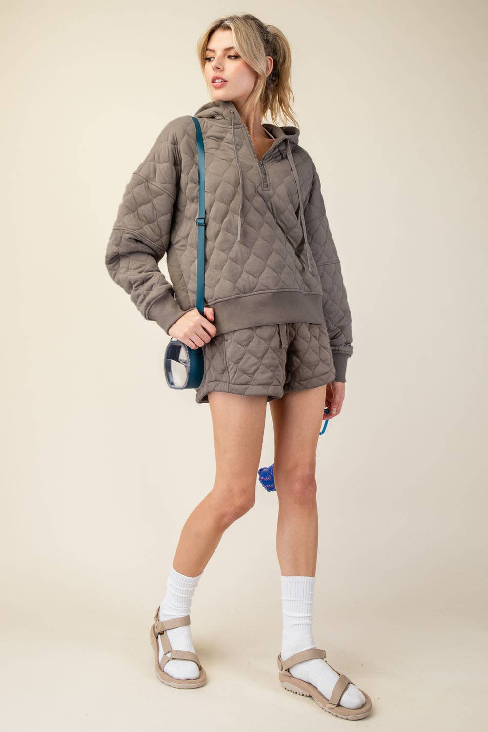 Quilted Quarter Zip Hoodie Jacket