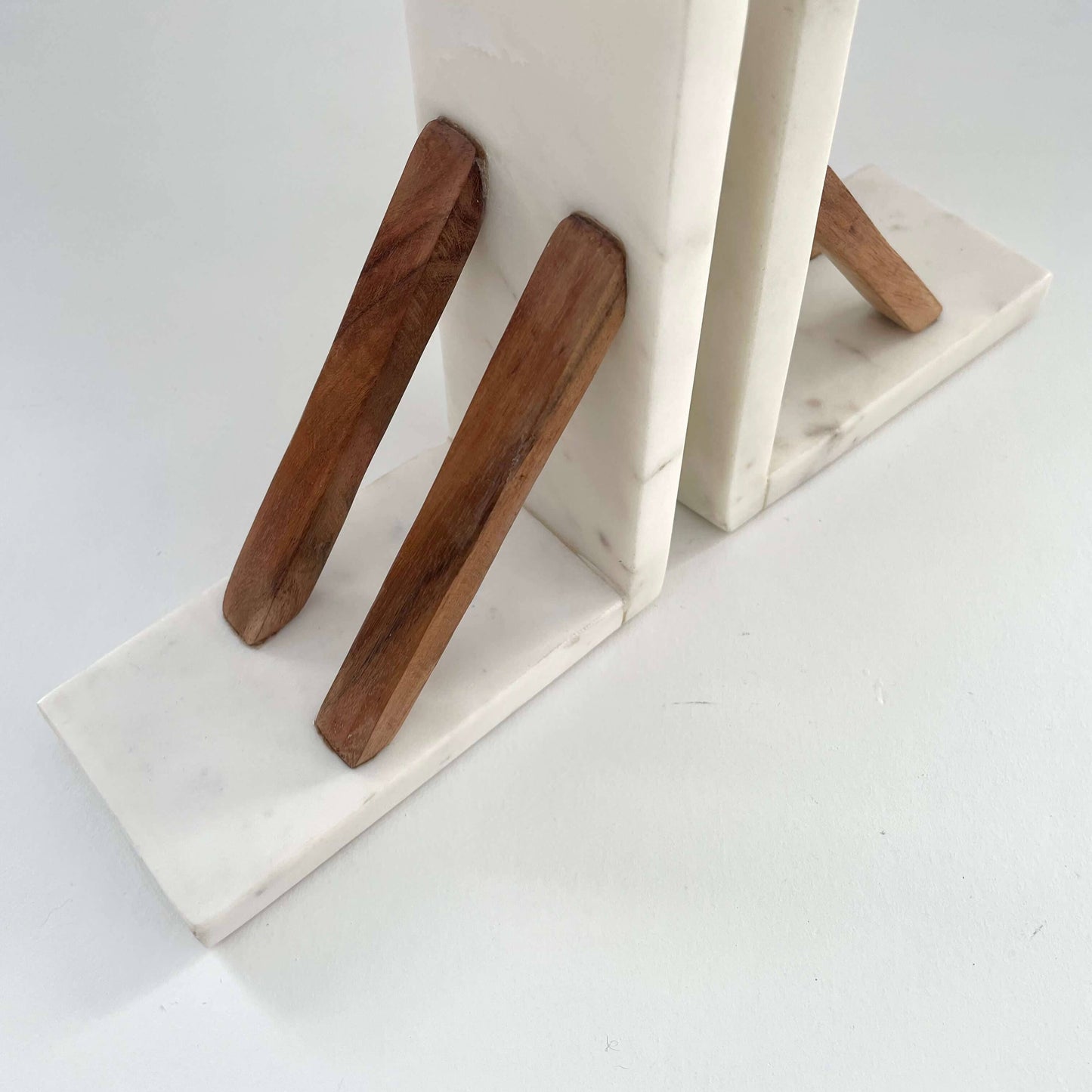 White marble & acacia wood handmade minimal neutral bookends