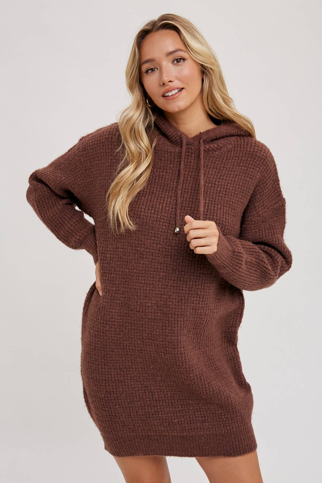 CHUNKY WAFFLE HOODIE TUNIC DRESS