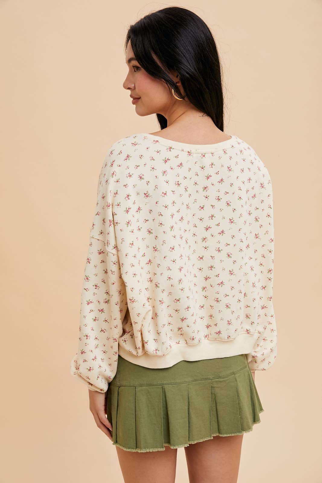 COTTON FLORAL TERRY PULLOVER