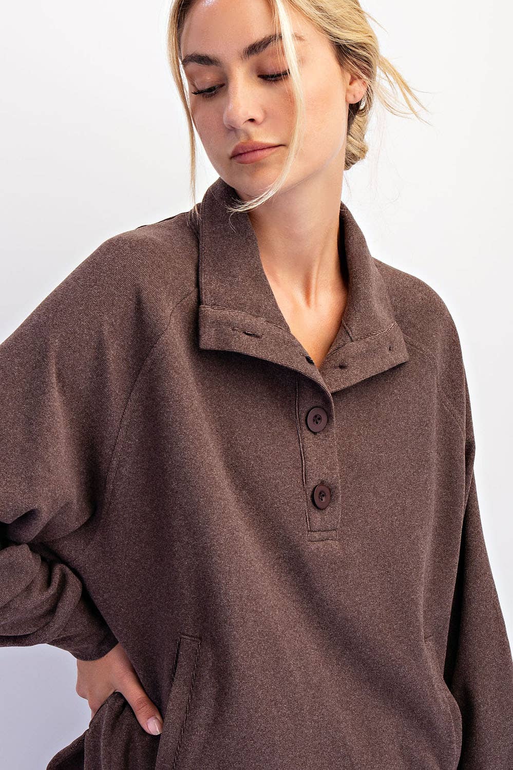 Brushed Rib Button Down Pullover