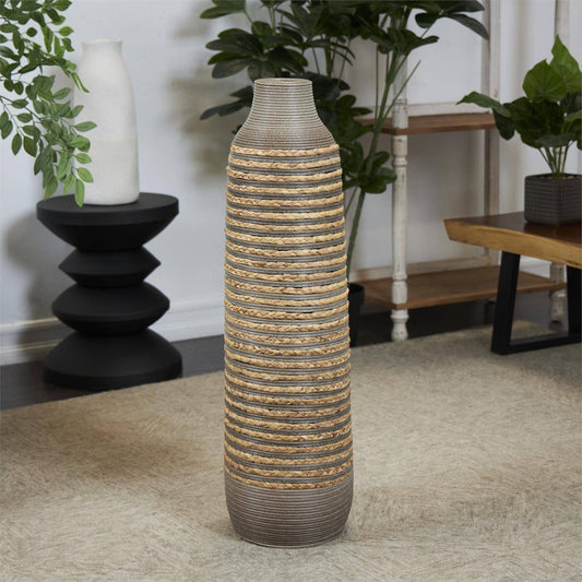 Gray & Natural Seagrass Floor Vase - 24.5"