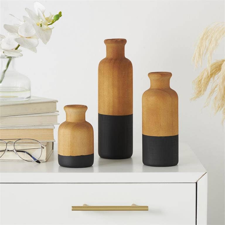 Color Block Wood Vase