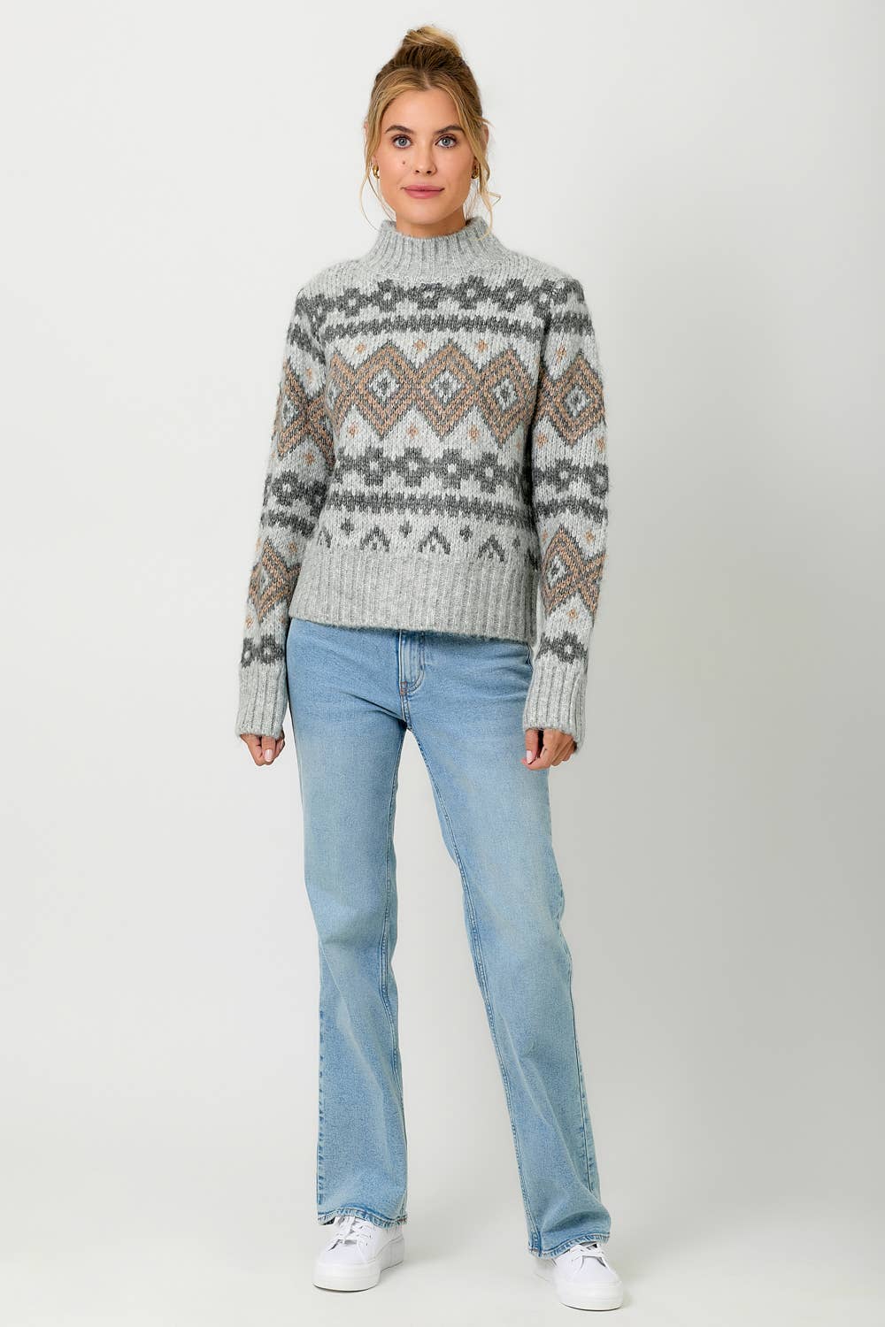 60807 Fair Isle Mock Neck Sweater