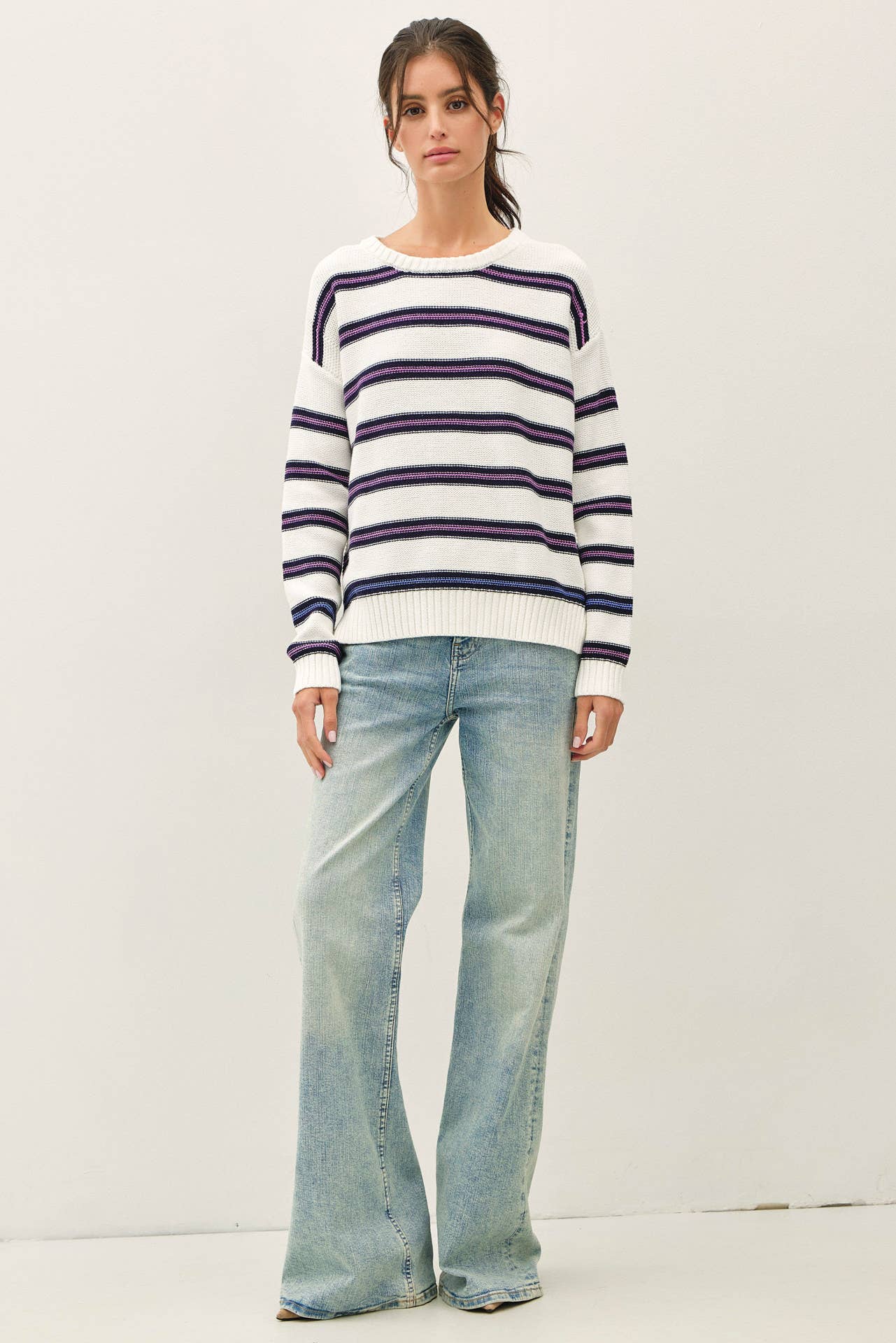 Ribbing Detail Striped Sweater