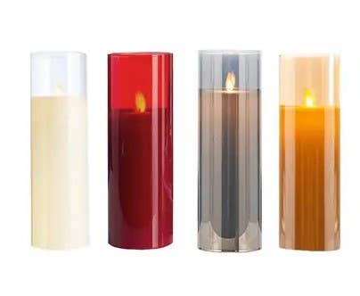 LED Candle in Glass Cylinder with Flickering Flame & Remote