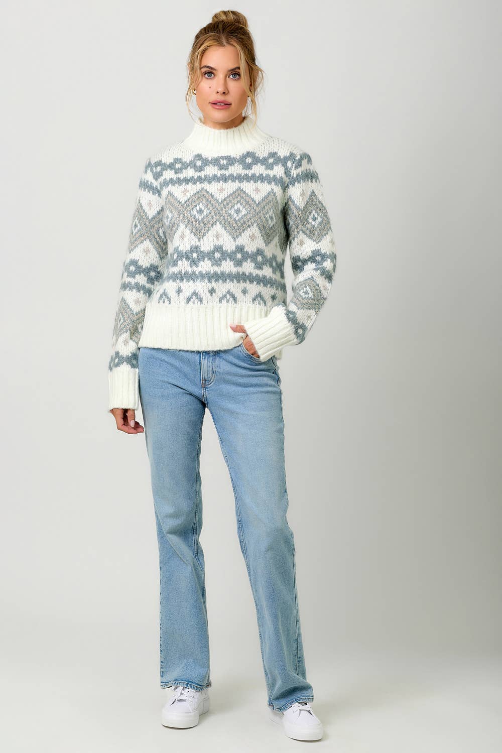 60807 Fair Isle Mock Neck Sweater