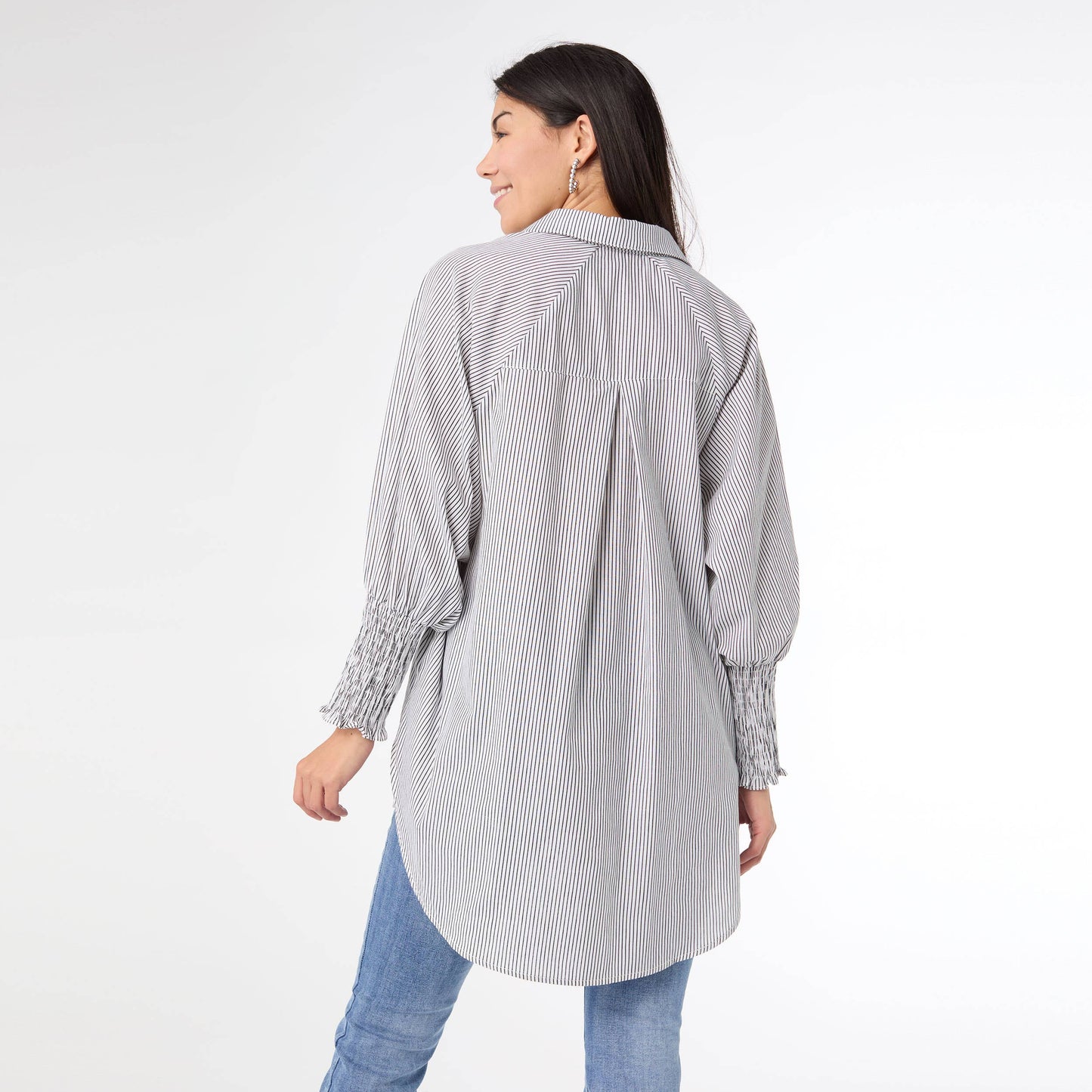 Tianna Striped Tunic Top with Cinched Sleeve