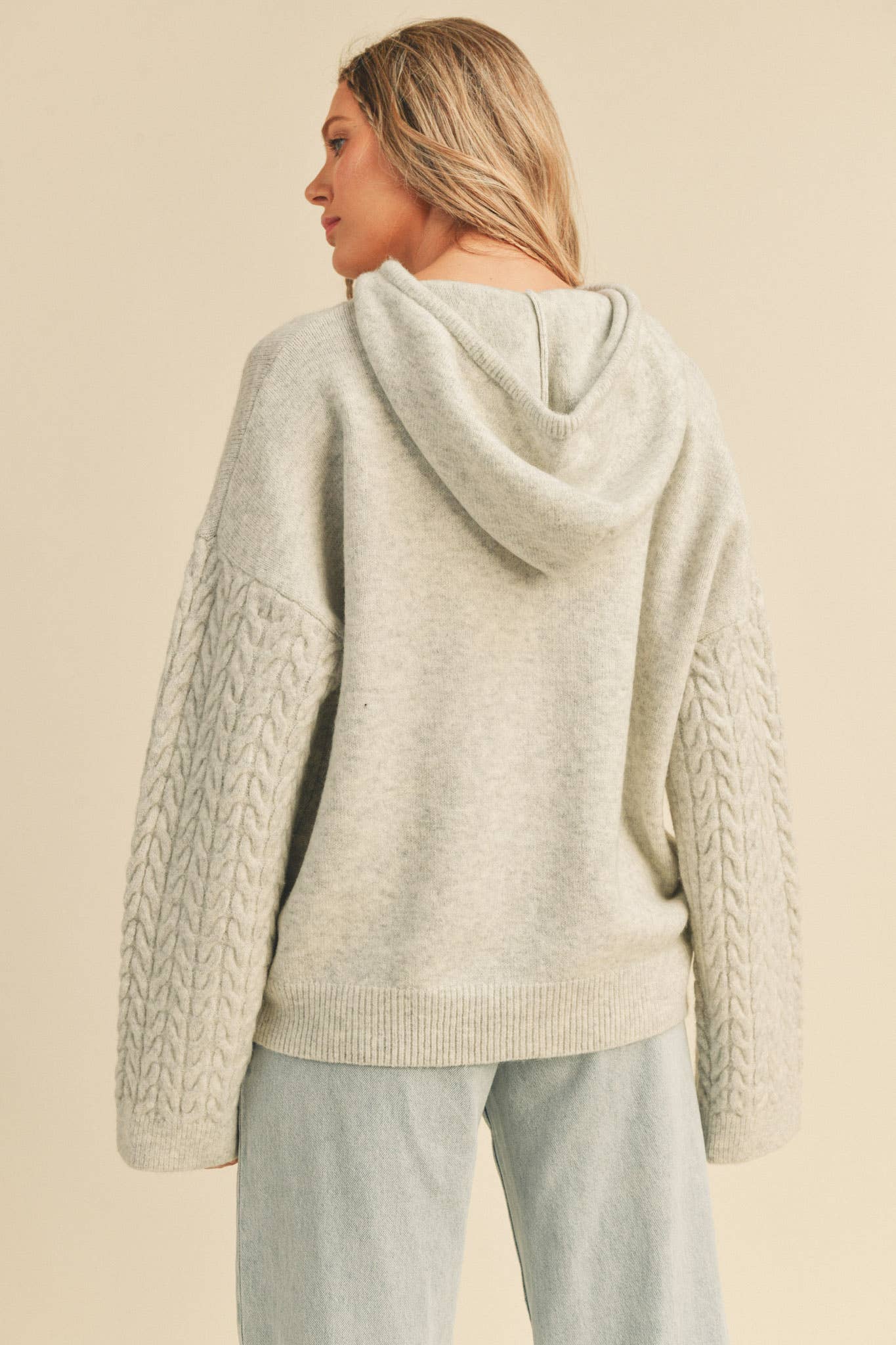 Cable Knit Sleeve Knit Hoodie