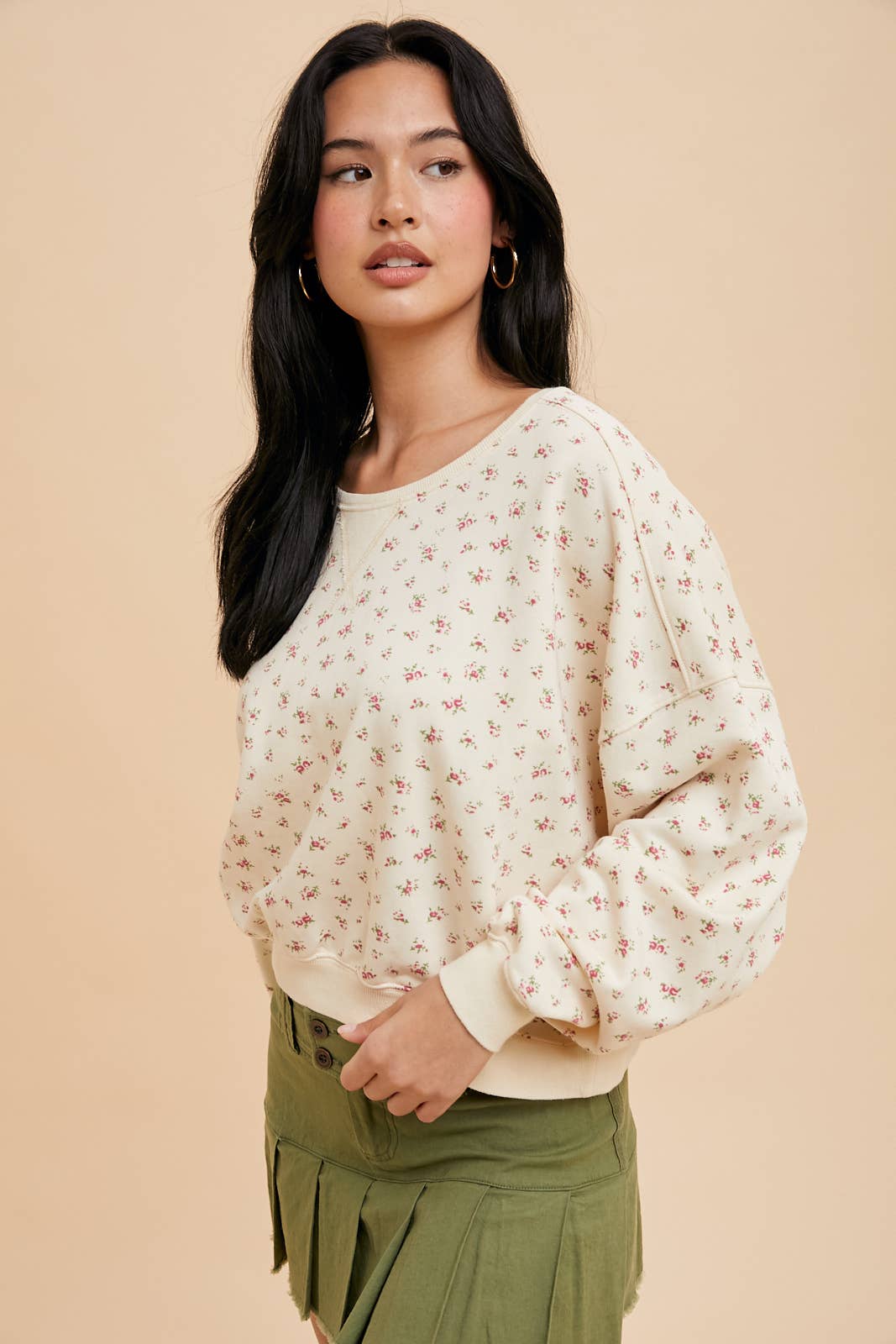 COTTON FLORAL TERRY PULLOVER