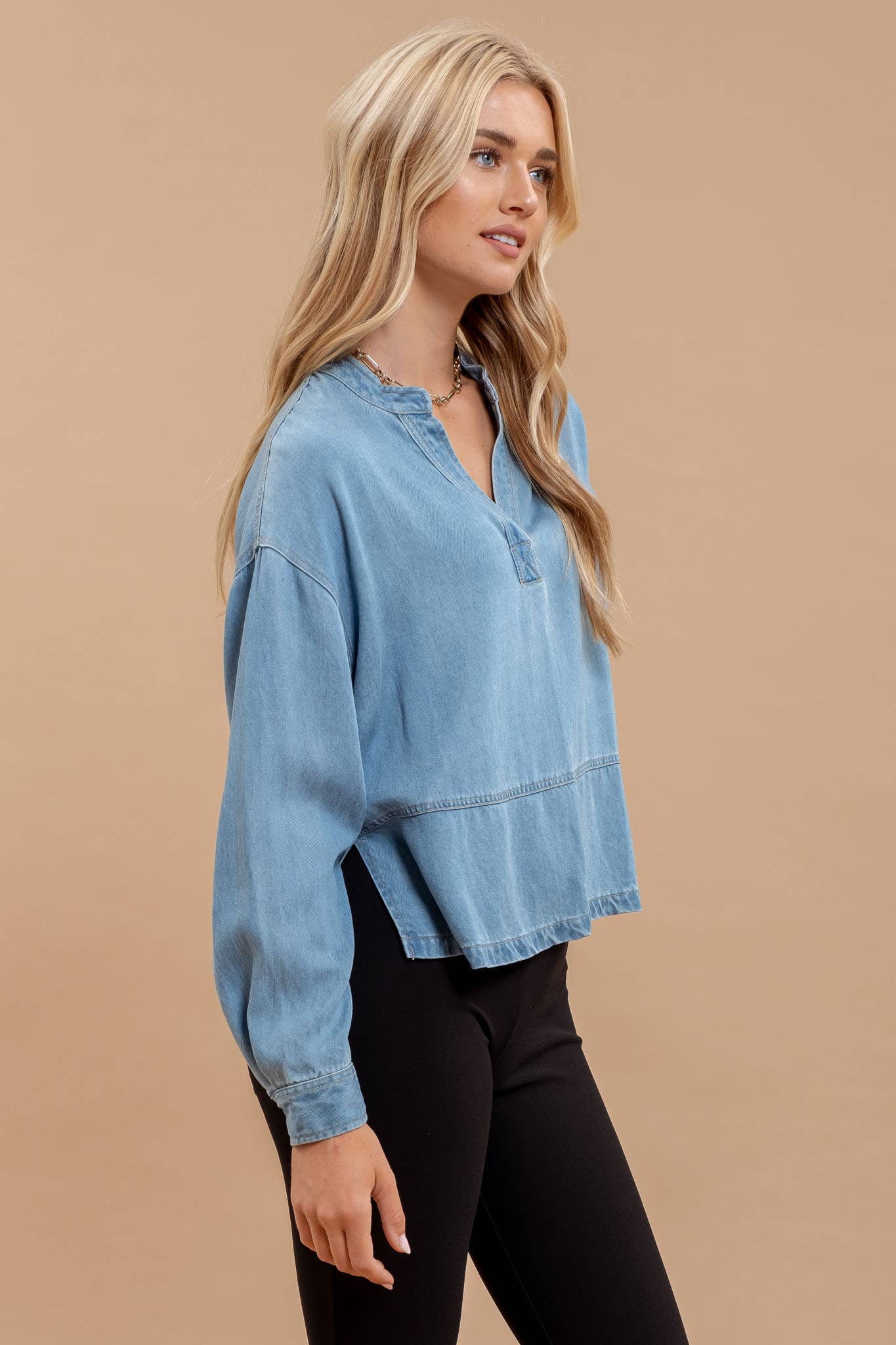 DENIM LONG SLEEVE TOP