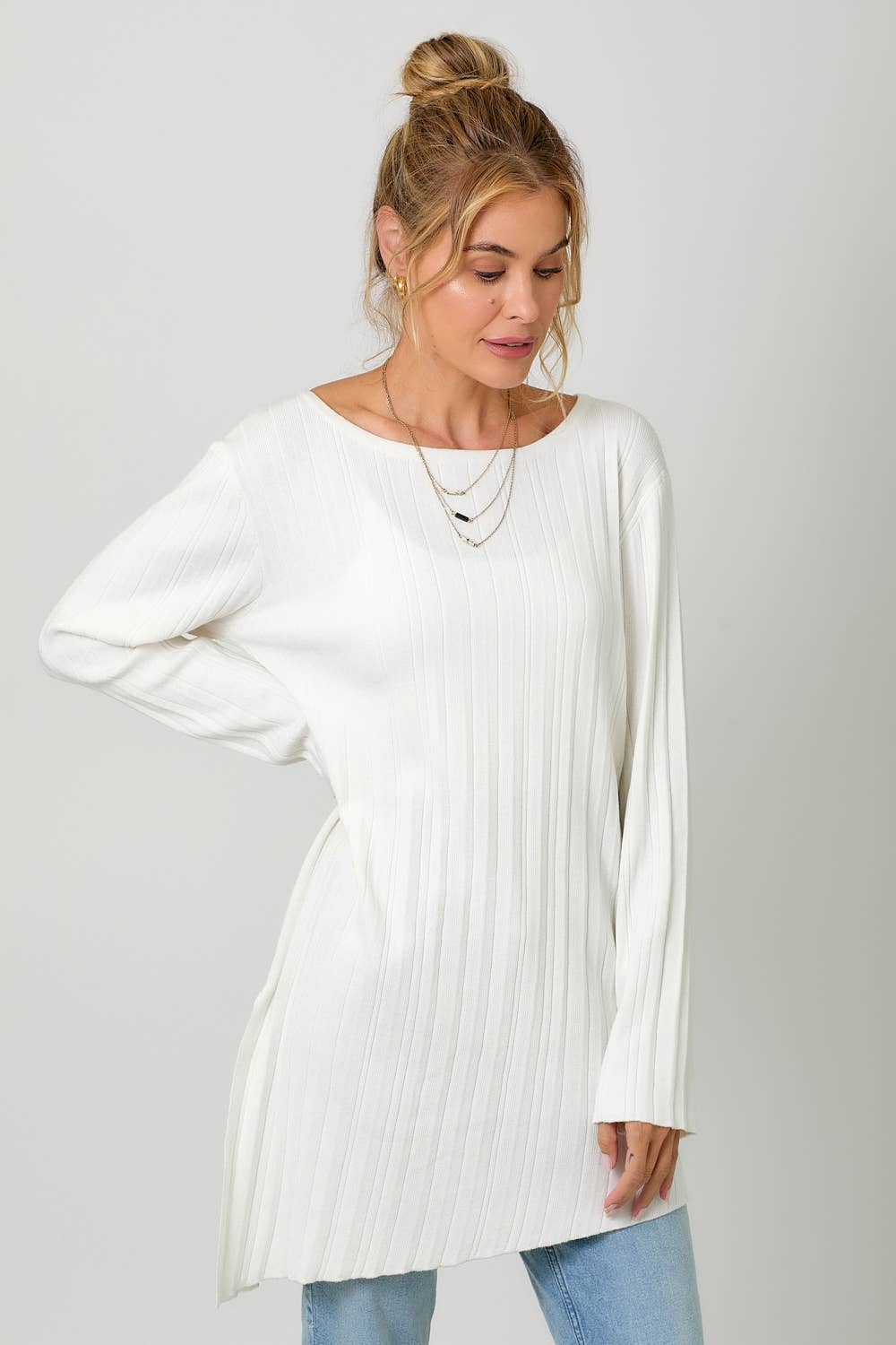 60757 Pleated Diagonal Cut Sweater