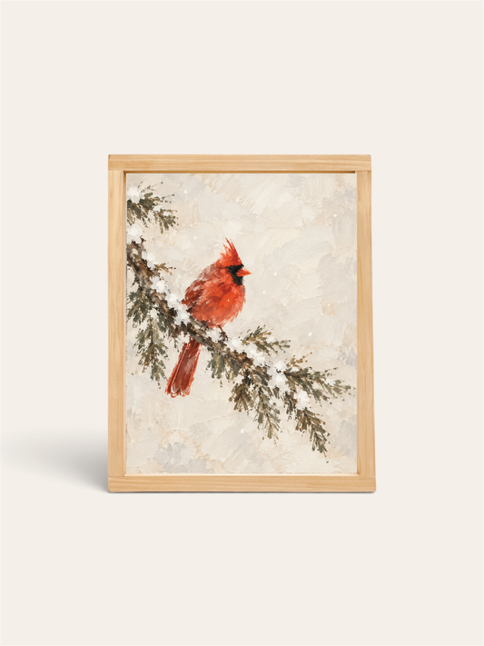 Painterly Cardinal on Snowy Branch