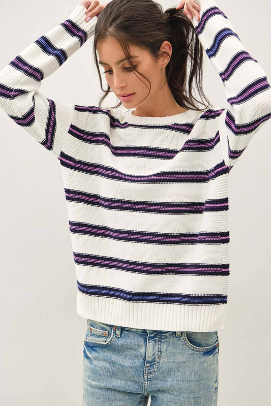 Ribbing Detail Striped Sweater