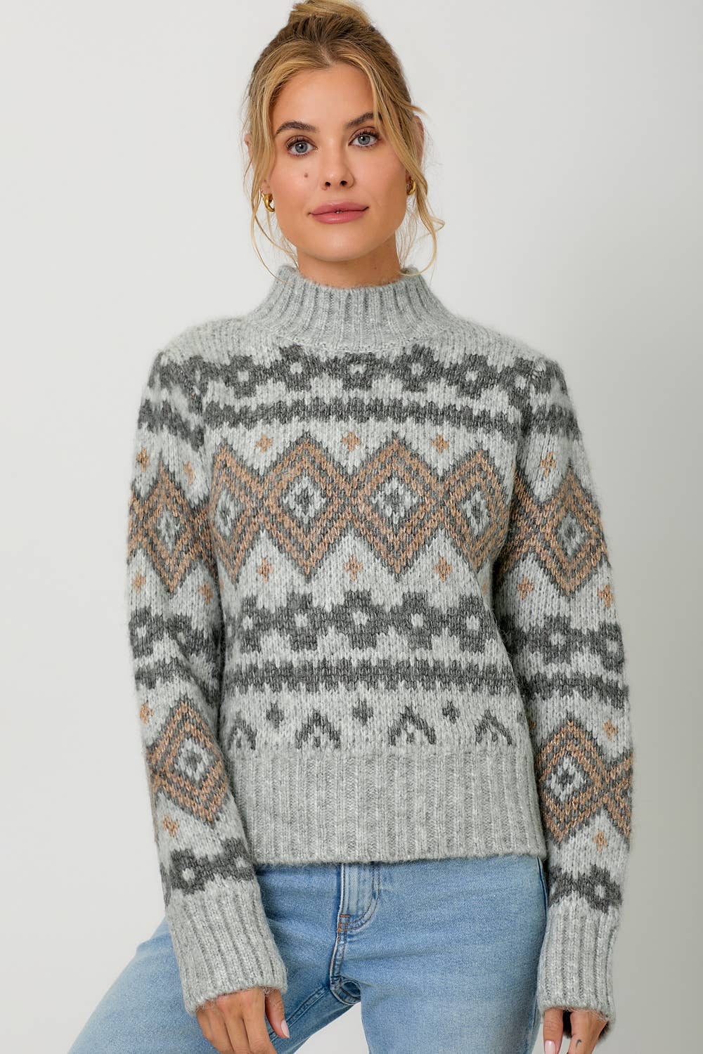 60807 Fair Isle Mock Neck Sweater