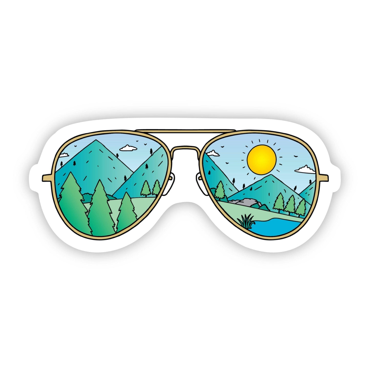 Mountains with Sunglasses Hiking & Camping  Sticker