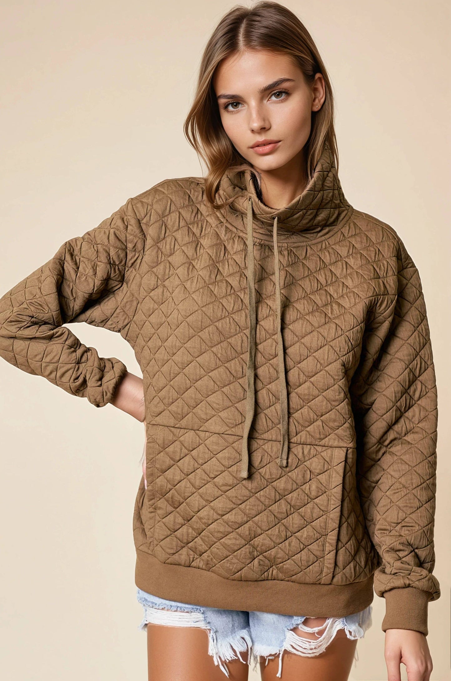 Funnel Neck Quilted Pullover