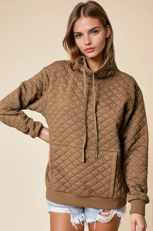Funnel Neck Quilted Pullover
