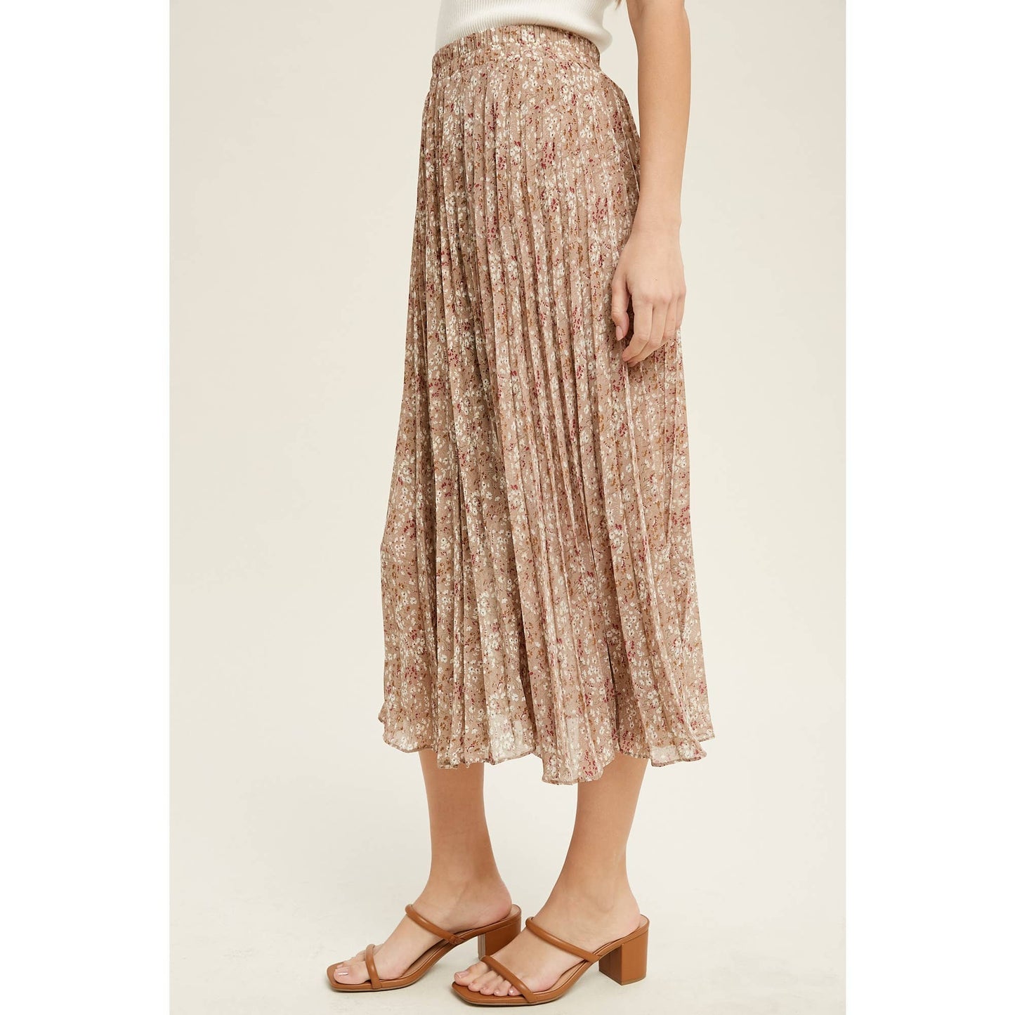 FLORAL PLEATED LINED MIDI SKIRT / WL22-6585