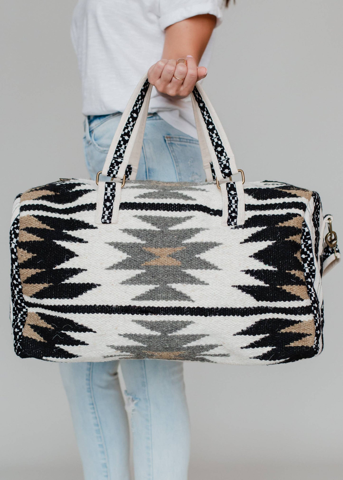 Cream, Black, Tan & Gray Aztec Duffel