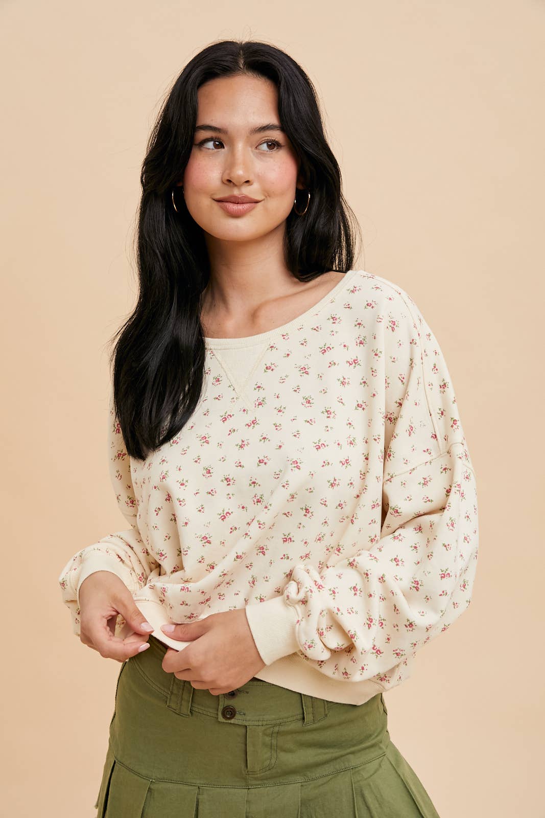 COTTON FLORAL TERRY PULLOVER